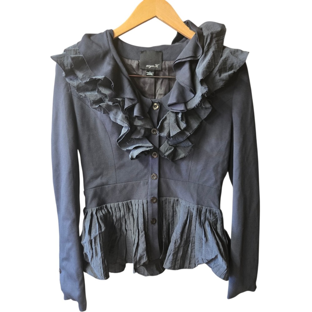 Aryn K. Button‎ Up Blazer Ruffled Structured Large Gray